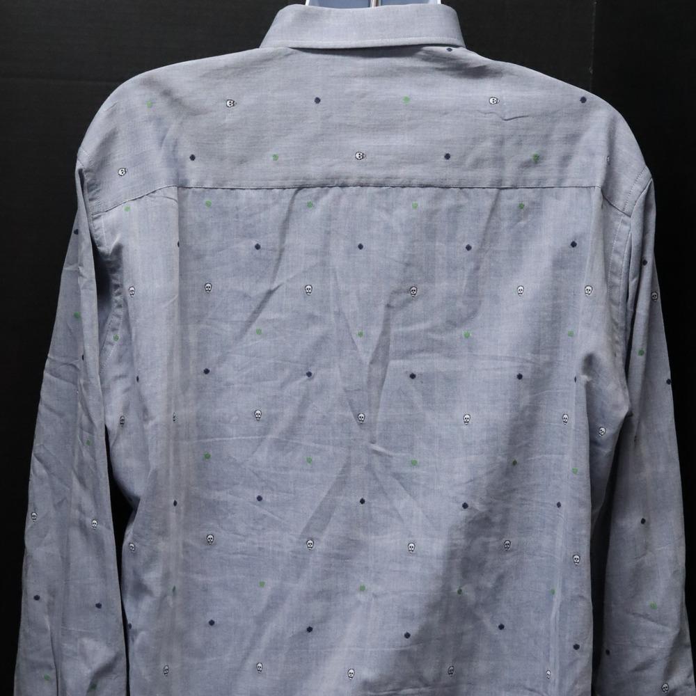 Visconti Black Men's Button Up Blue Long Sleeve Shirt Sz XXL 2X Skull Design - Picture 7 of 10